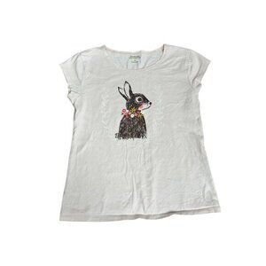 Girls White T-Shirt With Floral Bunny Print By Fresh Produce Size M Easter Sprin